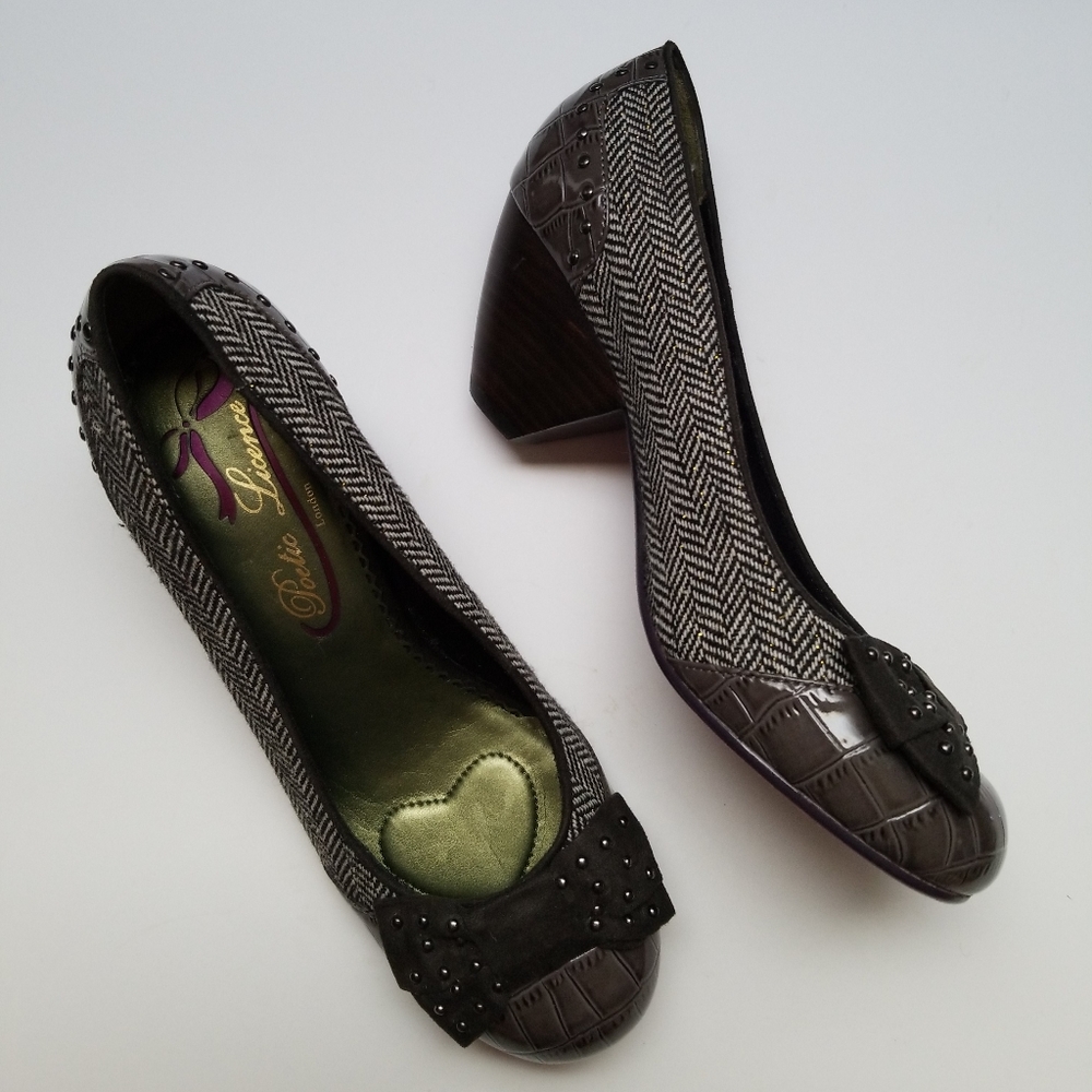 POETIC LICENSE Gray Croc Tweed Studded Heels sz 8